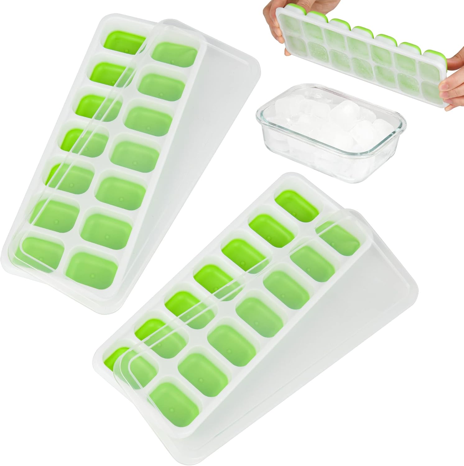 Zidello Silicone Ice Cube Trays with Lid (14 Large Cubes)